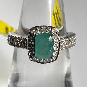 Grandidierite and Natural White Zircon Halo Ring -- Size 5